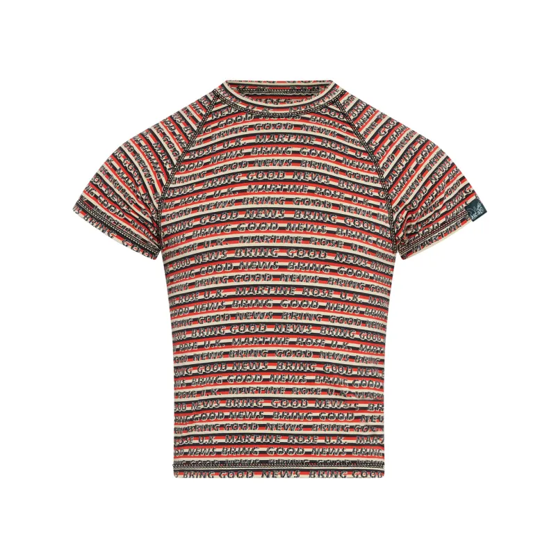 RAGLAN SHRUNKEN T-SHIRT in RED & GREY STRIPE made by Martine Rose