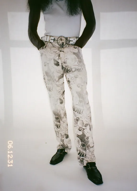 5 POCKET JEAN in BLACK & WHITE FRUITS made by Martine Rose