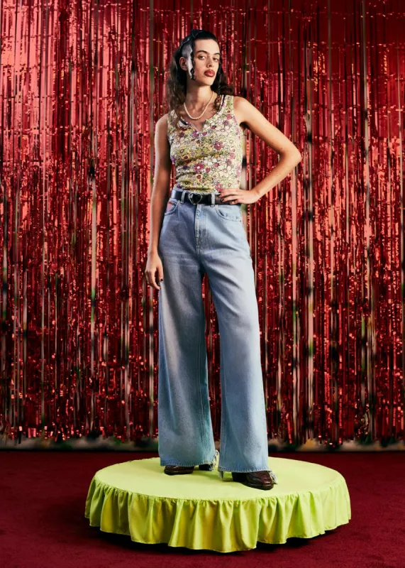 EXTENDED WIDE LEG JEAN in BLEACHED WASH made by Martine Rose