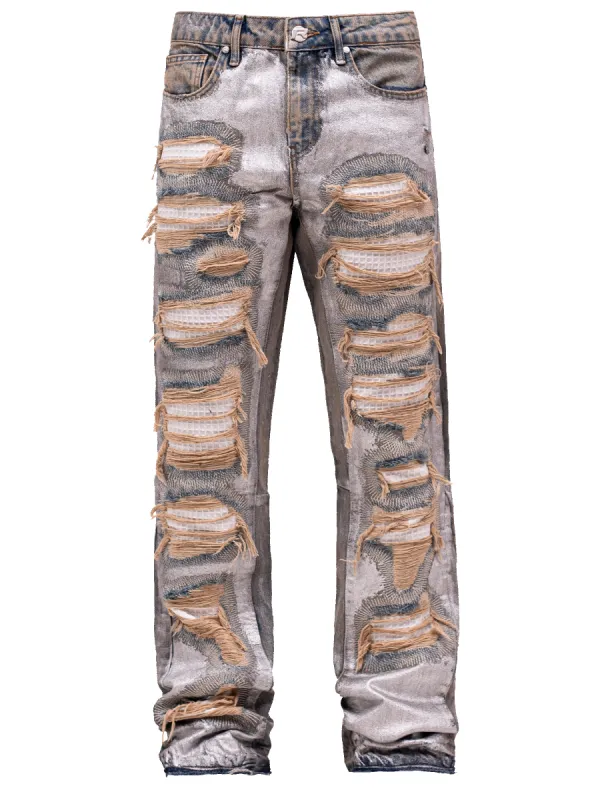 Metallic Flare Denim - Cream Wash sold by reputation studios