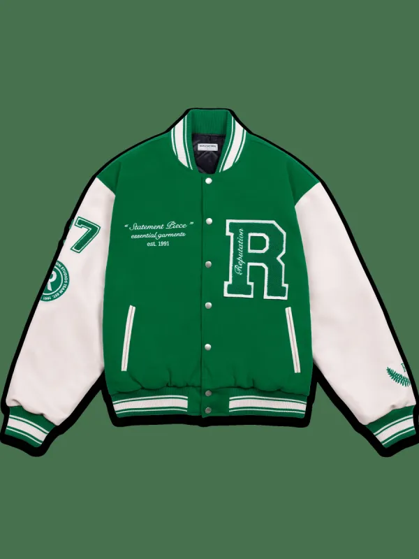 "Statement Piece" Varsity Jacket - Pine Green made by reputation studios