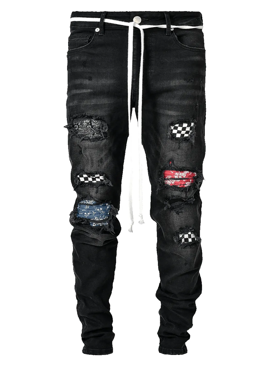 Biker Patch Denim - Black Multi sold by reputation studios