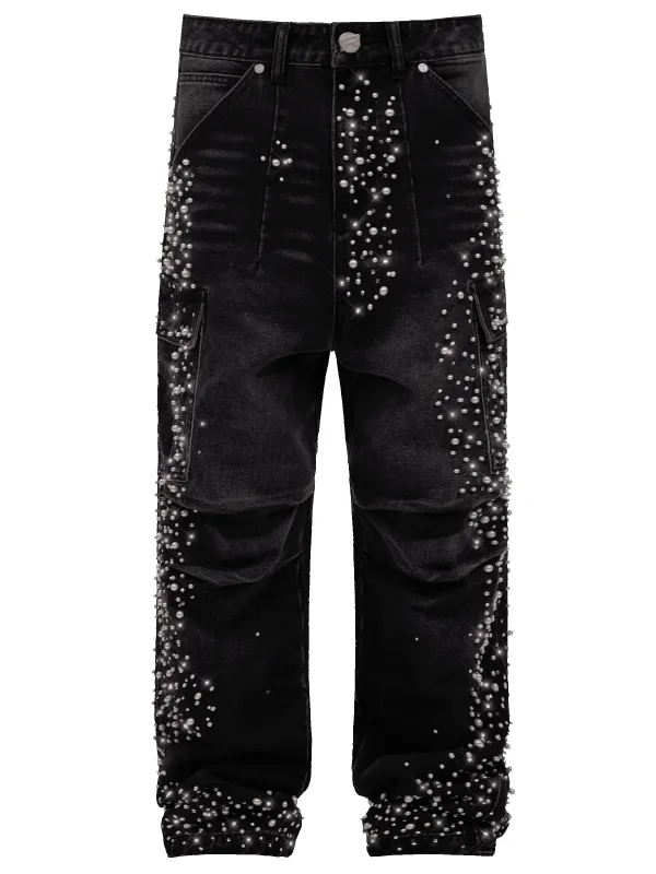 Black Cargo Embellish Denim sold by reputation studios