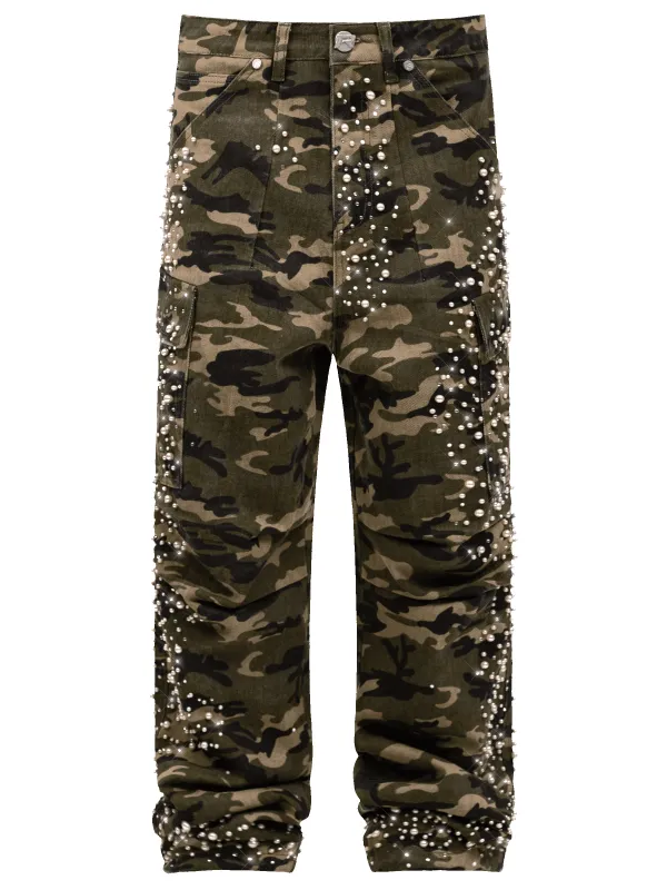 Camo Cargo Embellish Denim sold by reputation studios