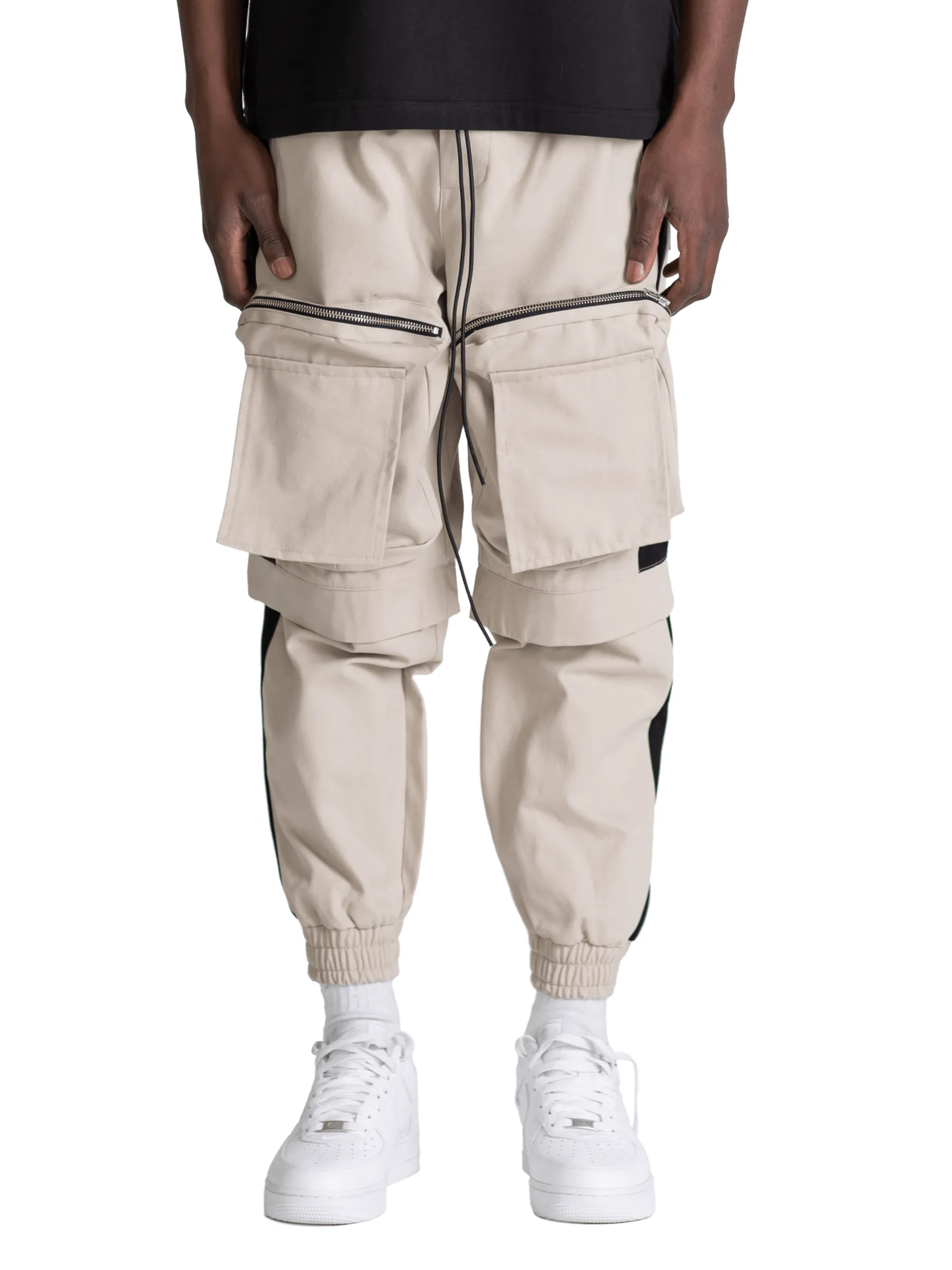 Colour-Block Cargo Pants - Stone / Black sold by reputation studios product image thumbnail 2