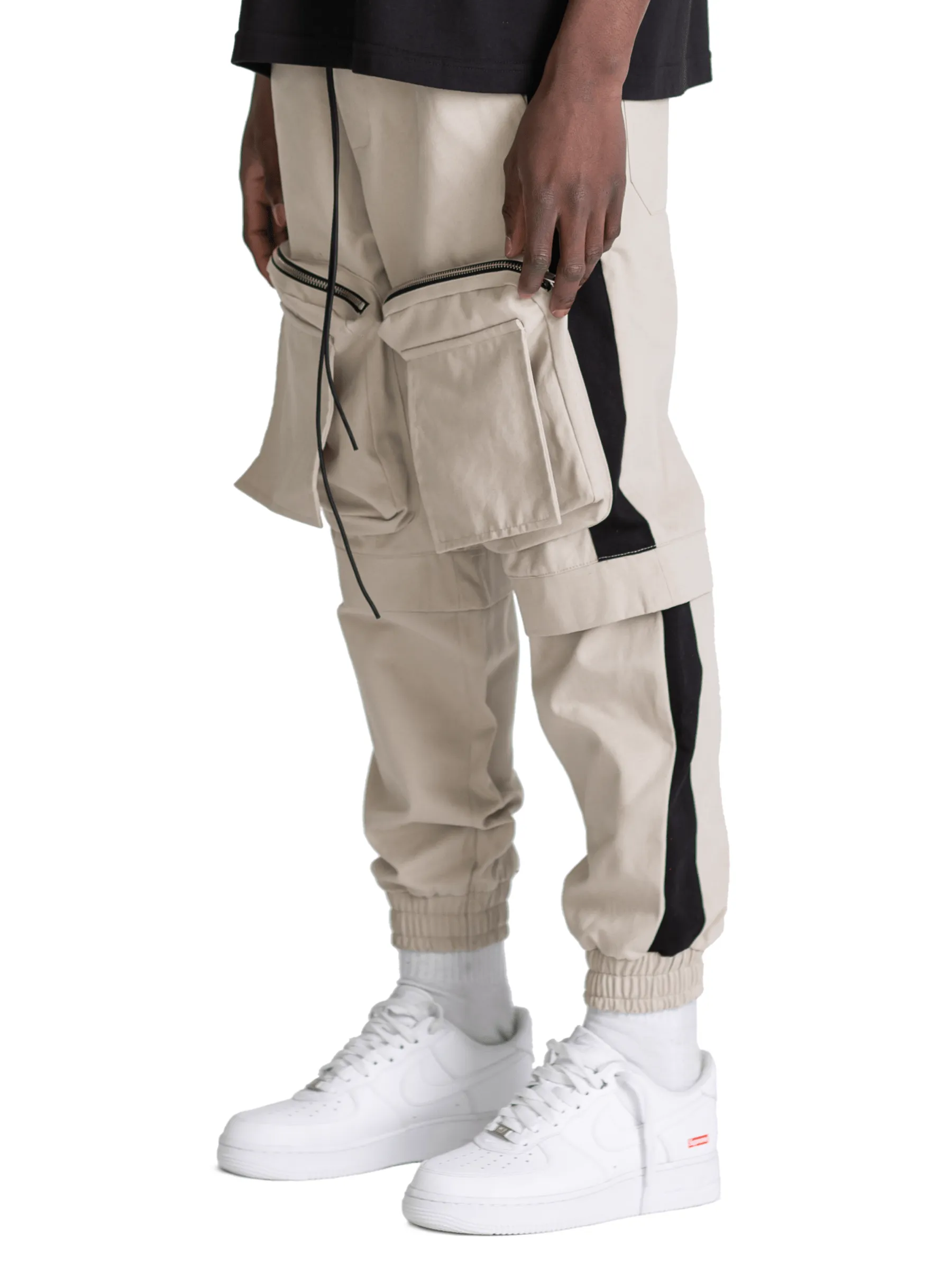 Colour-Block Cargo Pants - Stone / Black sold by reputation studios product image thumbnail 3