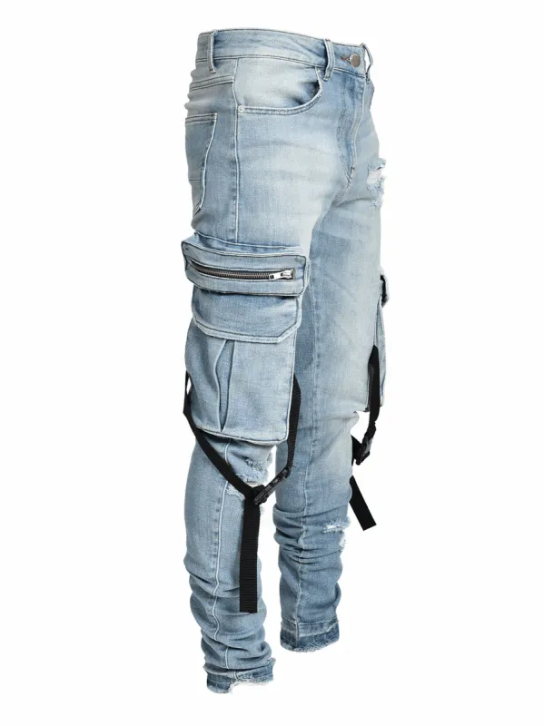 Cargo Denim Straps - Light Stone sold by reputation studios