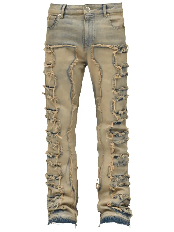 Flare Repaired Denim - Cream Wash sold by reputation studios