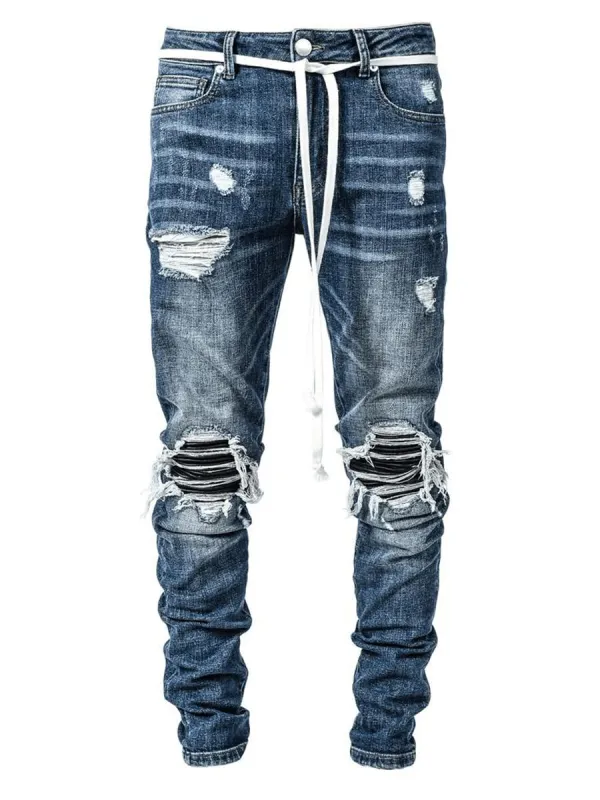 Biker Patch Denim - Mid Blue sold by reputation studios