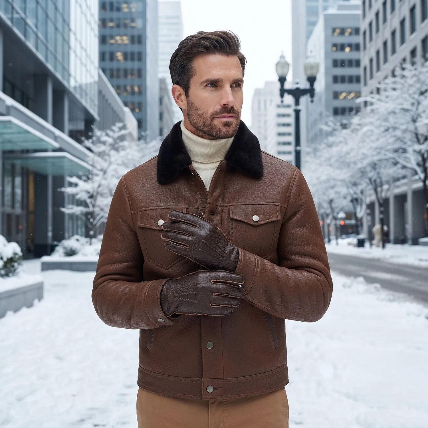 Men's Sheepskin Top-Stitched Gloves sold by Aston leather product image thumbnail 2