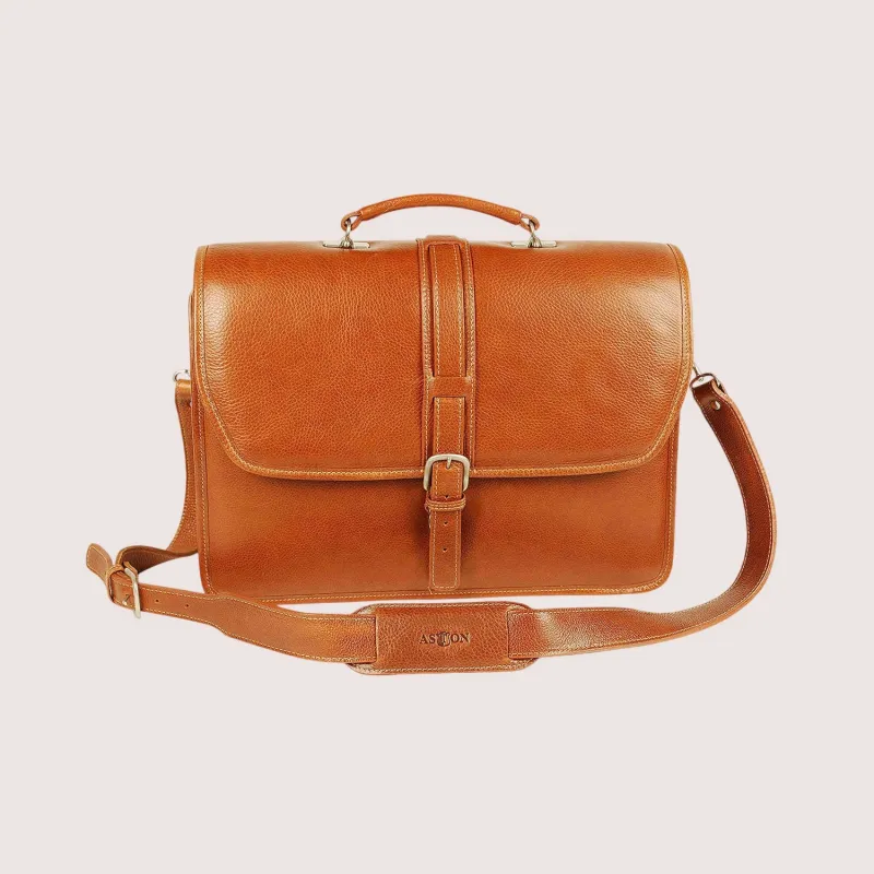 Melville Double Compartment Briefcase made by Aston leather