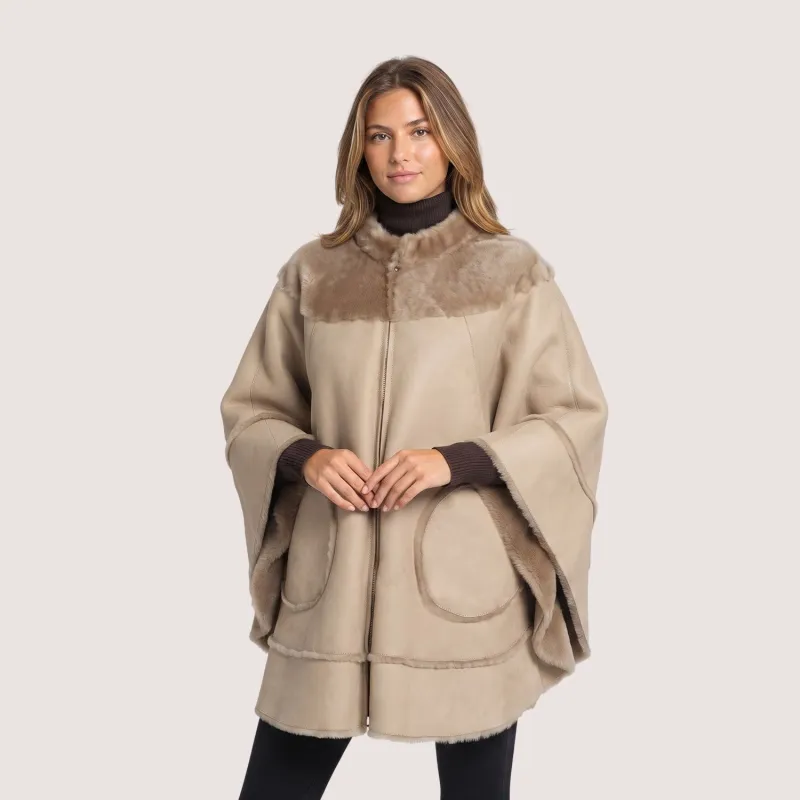 Brielle Shearling Cape made by Aston leather