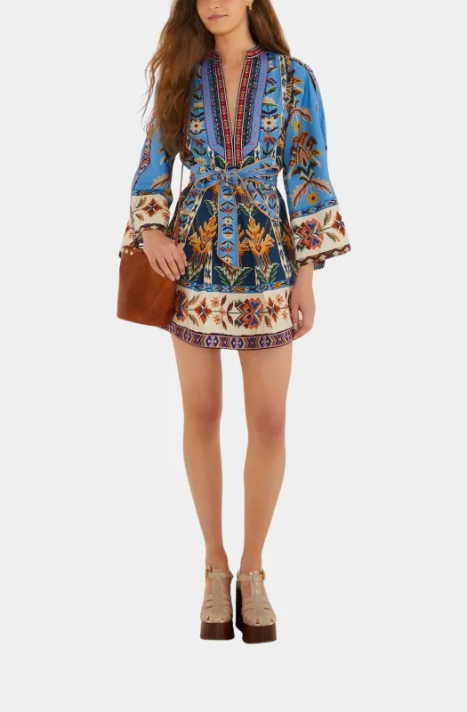 Embroidered Tapestry Blue Mini Dress made by FARM Rio