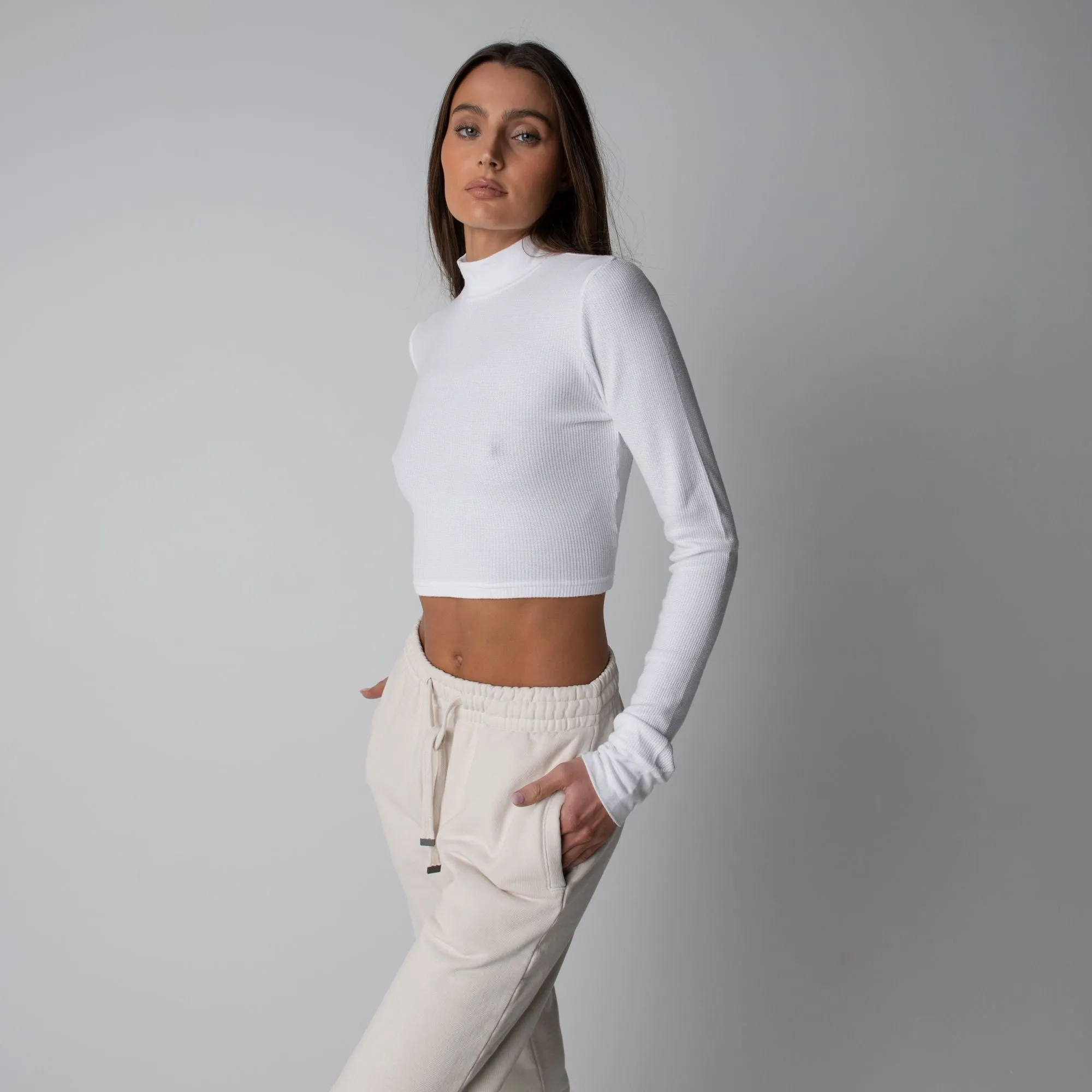 WOMENS LONG SLEEVE MOCKNECK CROP sold by Talentless product image thumbnail 3