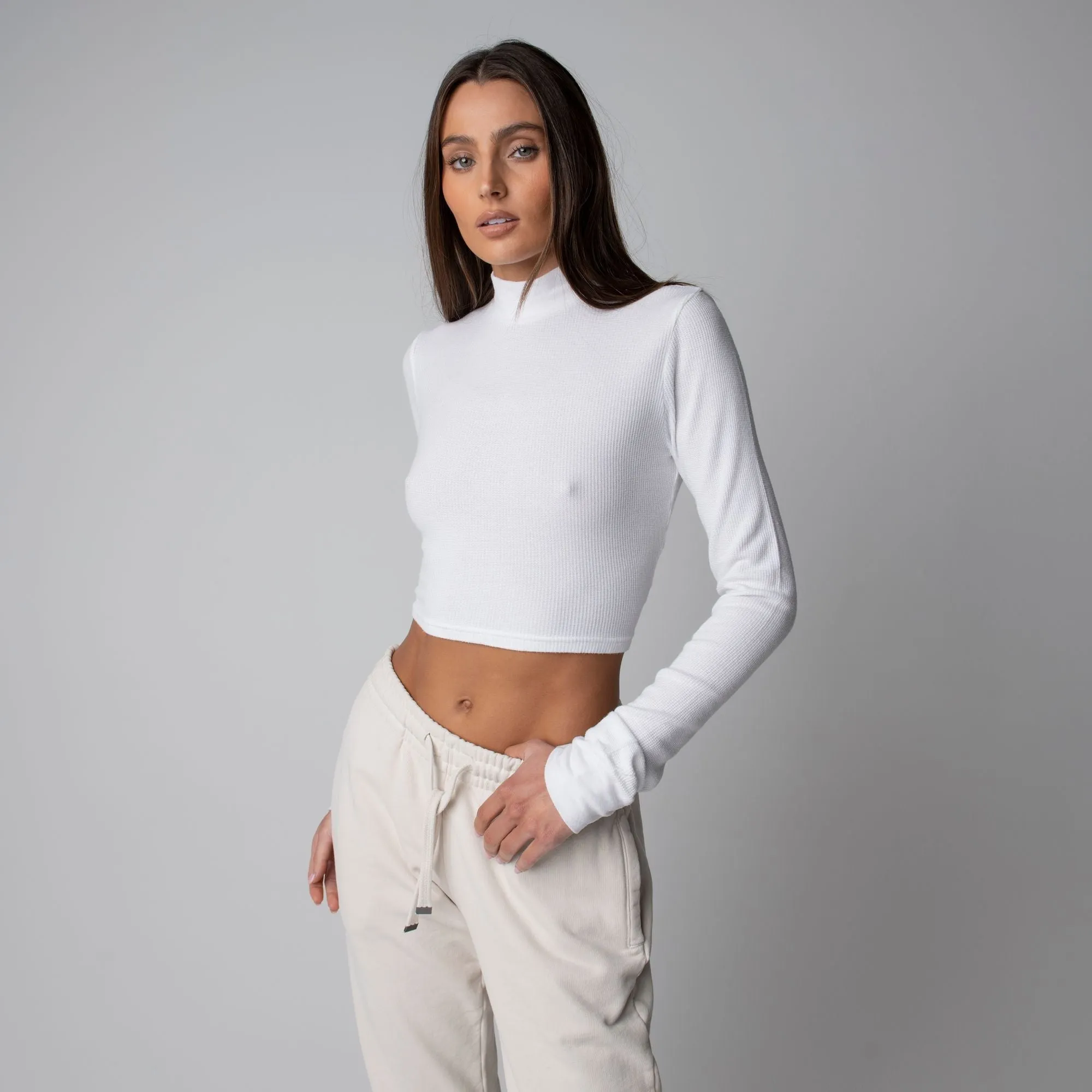 WOMENS LONG SLEEVE MOCKNECK CROP sold by Talentless product image thumbnail 2