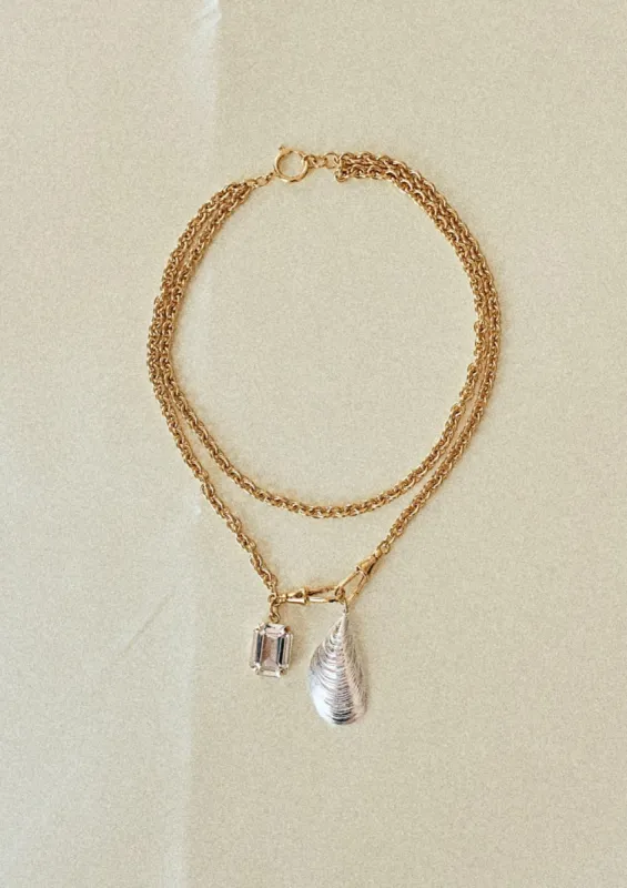 Lovers necklace Silver Mussel + Strass sold by Bangle Begum