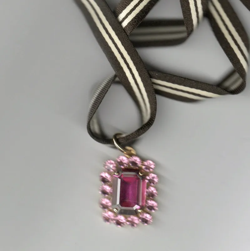 Rebecca necklace Mulberry ribbon sold by Bangle Begum