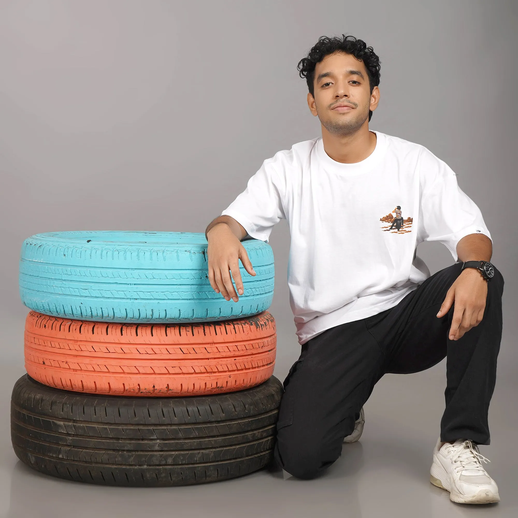 Bike Rider : White Oversize T Shirt sold by Ceazur product image thumbnail 4