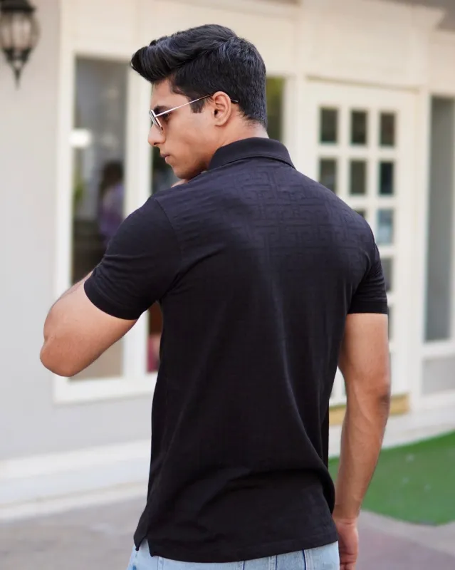 Black Jacquard-Knit Polo T-Shirt With Zip sold by Ceazur