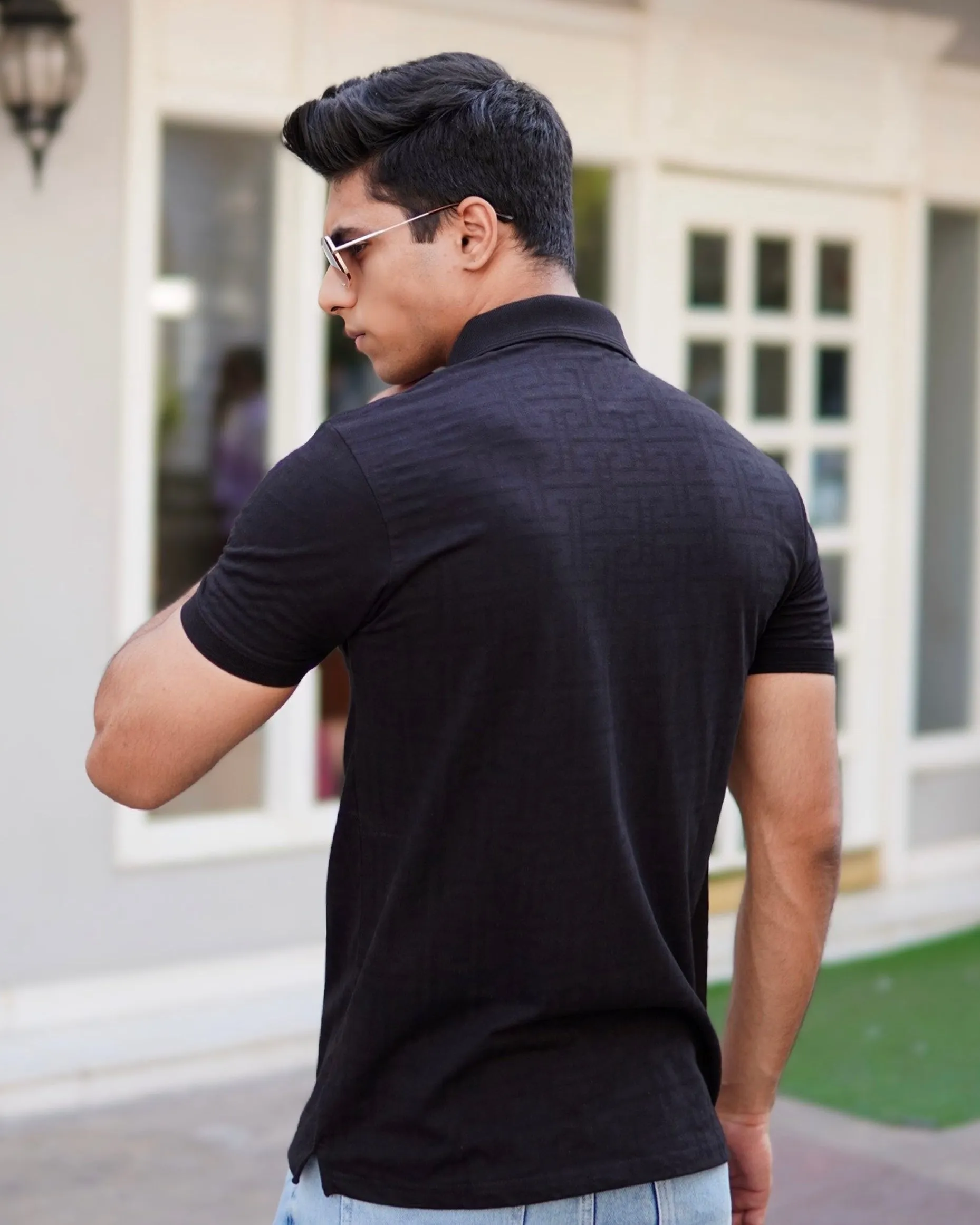 Black Jacquard-Knit Polo T-Shirt With Zip sold by Ceazur