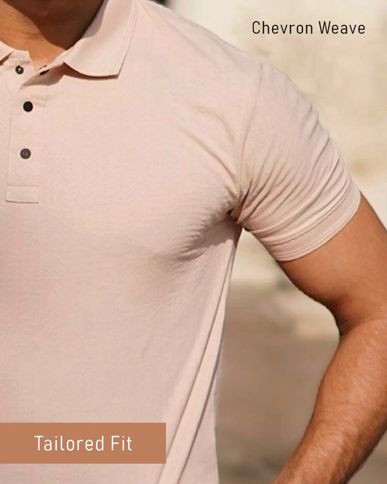 Peach Jacquard-Knit Polo T-Shirt With Button sold by Ceazur product image thumbnail 4