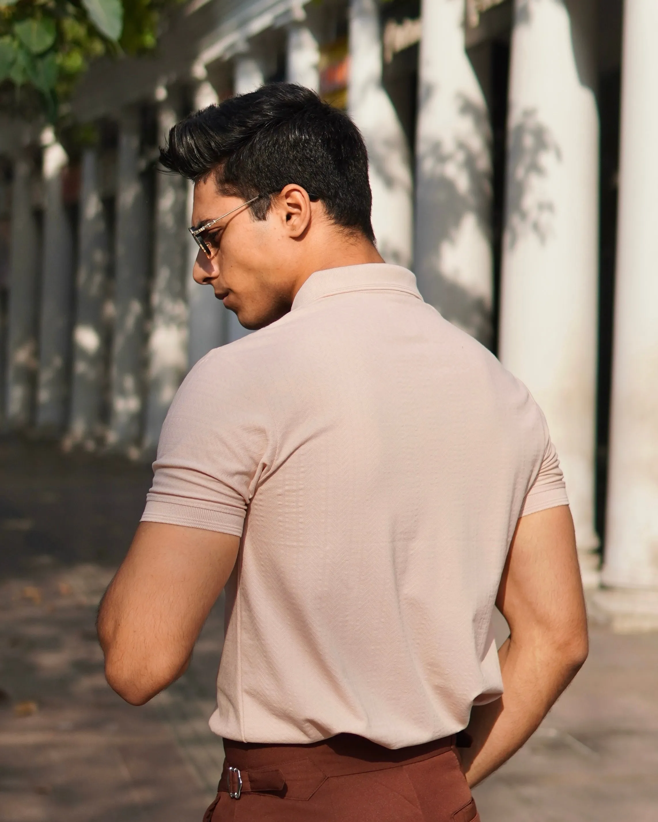 Peach Jacquard-Knit Polo T-Shirt With Button sold by Ceazur product image thumbnail 2