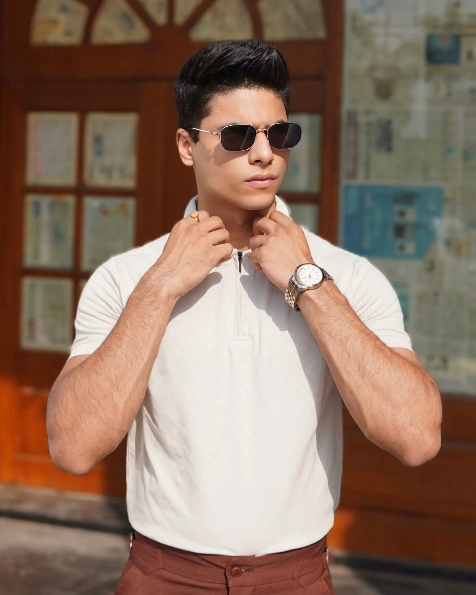 Ivory Jacquard-Knit Polo T-Shirt With Zip sold by Ceazur product image thumbnail 3