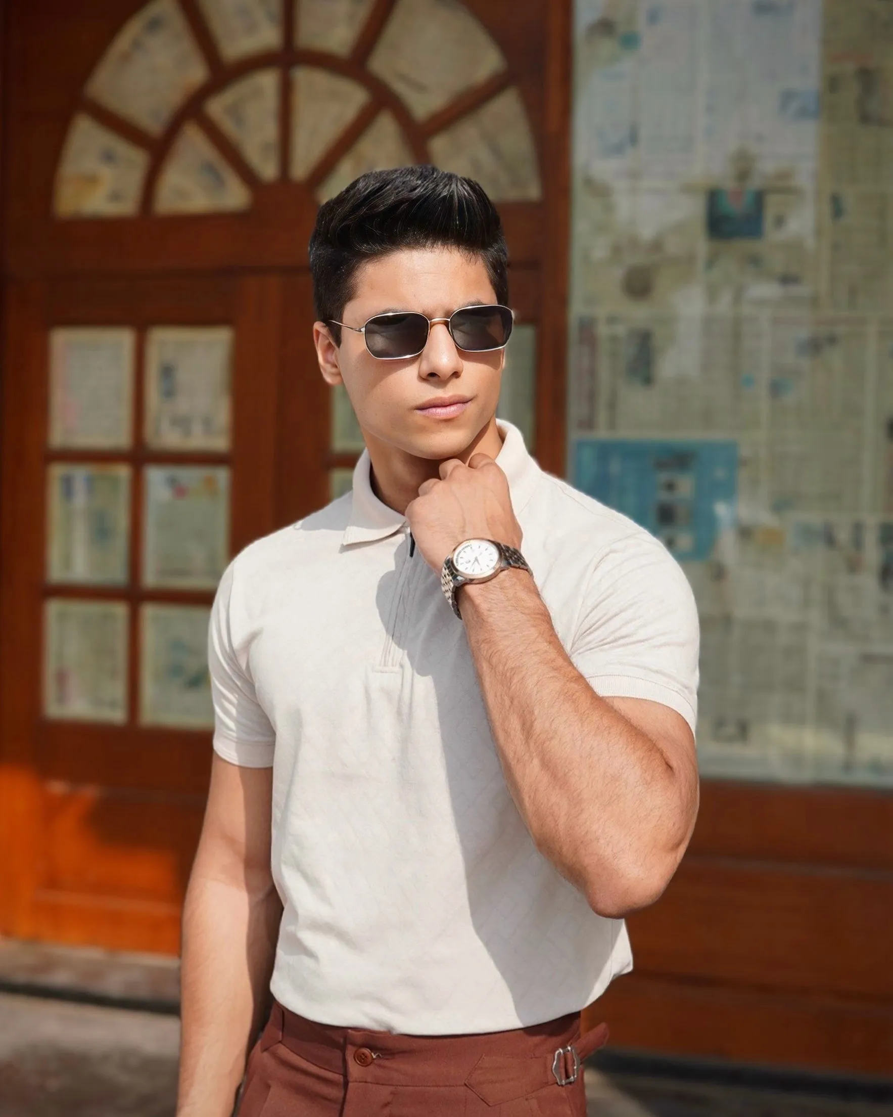 Ivory Jacquard-Knit Polo T-Shirt With Zip sold by Ceazur product image thumbnail 4