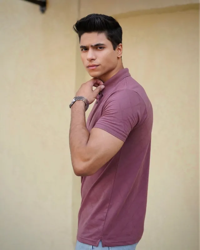 Mauve Jacquard-Knit Polo T-Shirt With Button sold by Ceazur