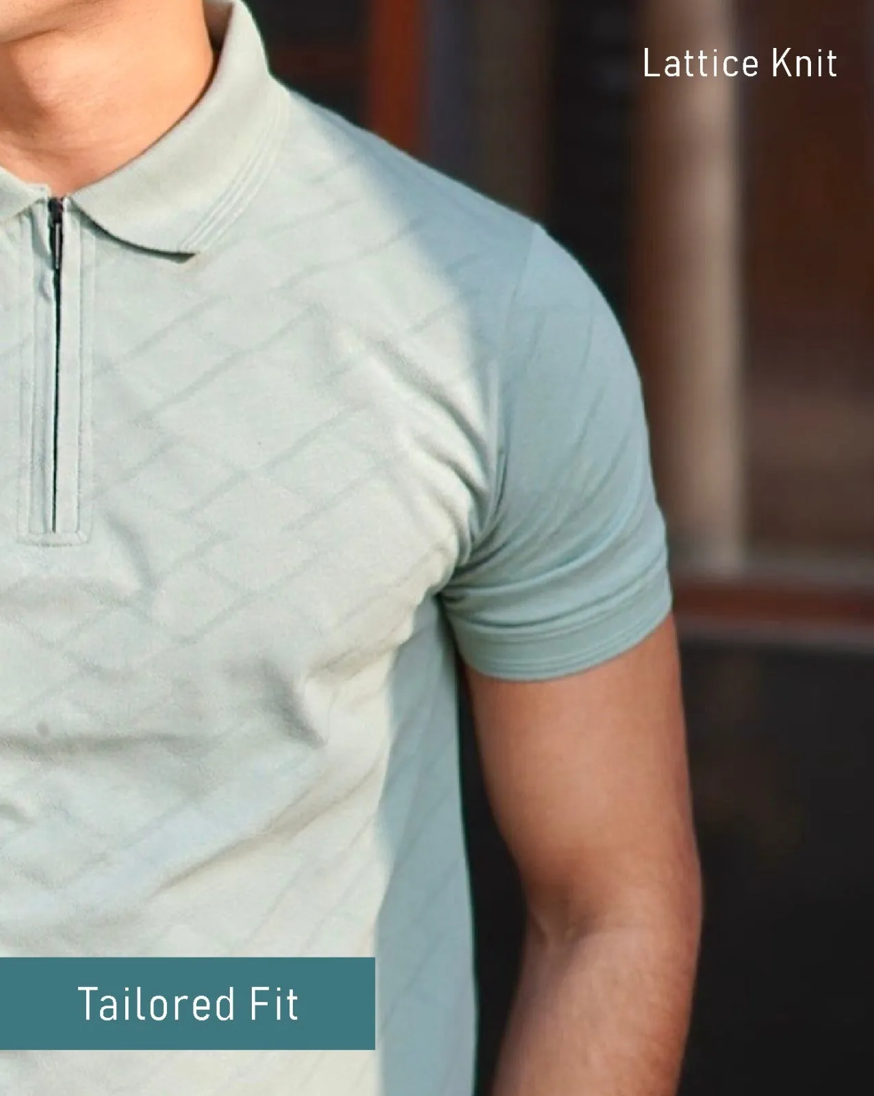 Mint Green Jacquard-Knit Polo T-Shirt With Zip sold by Ceazur product image thumbnail 4