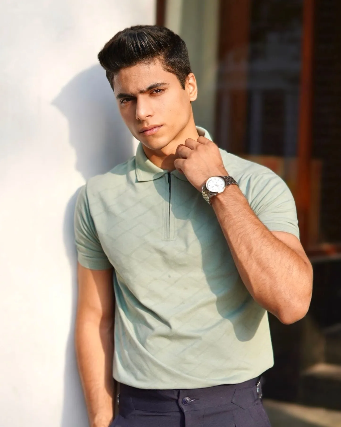 Mint Green Jacquard-Knit Polo T-Shirt With Zip sold by Ceazur product image thumbnail 2