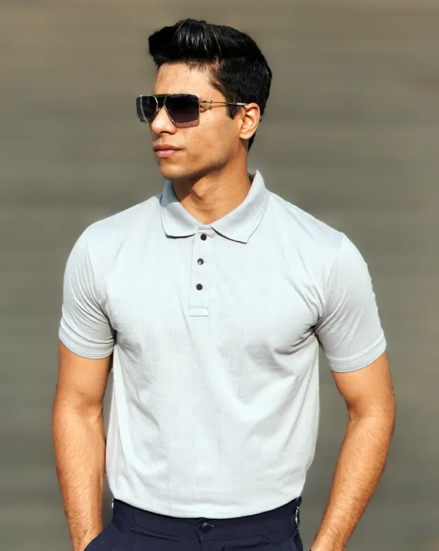 Gray Jacquard-Knit Polo T-Shirt With Button sold by Ceazur