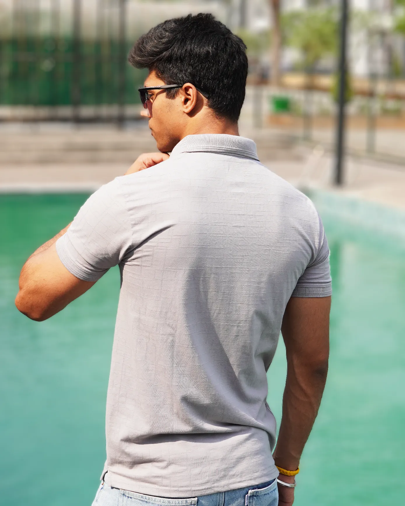 Gray Jacquard-Knit Polo T-Shirt With Zip sold by Ceazur product image thumbnail 2