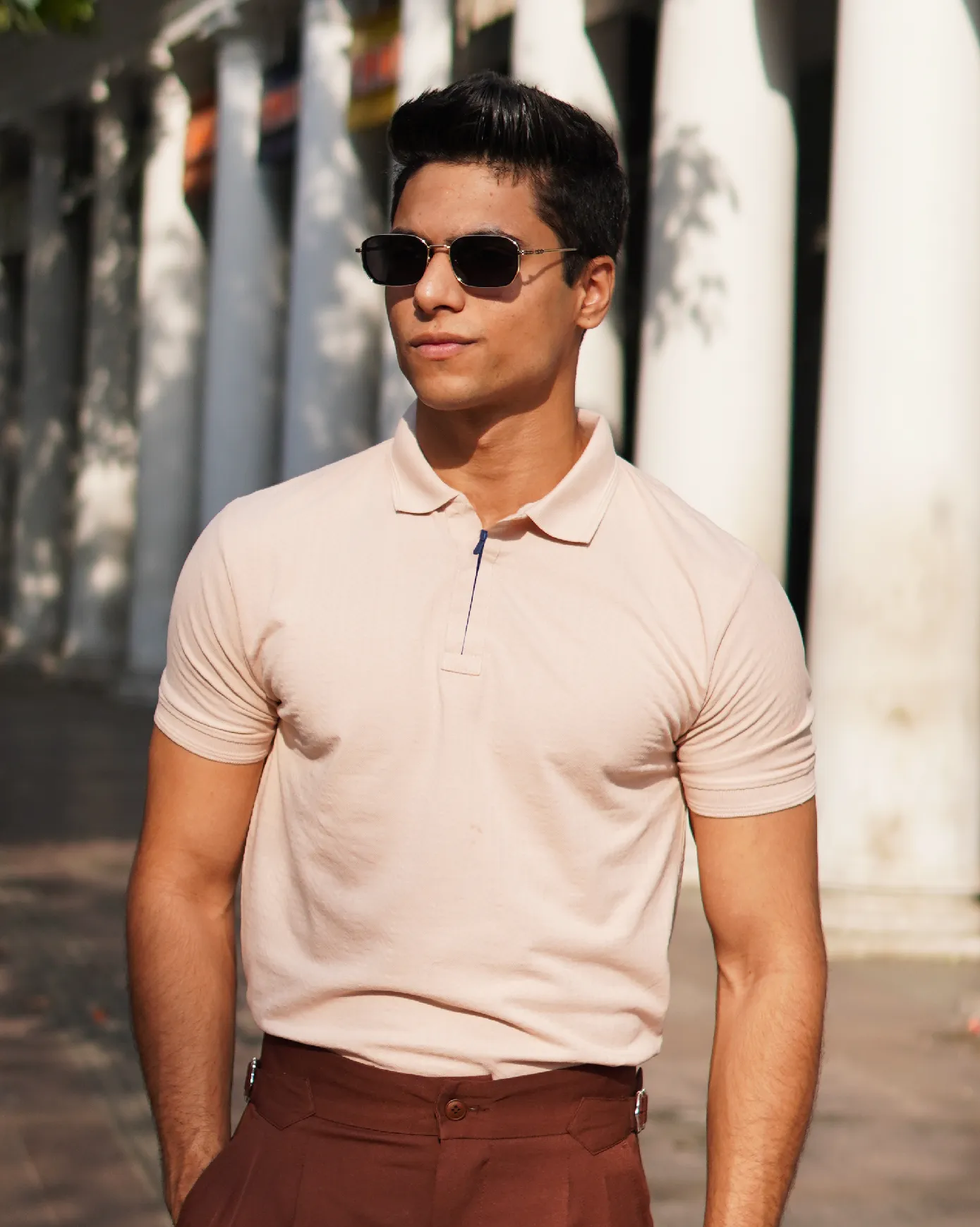 Peach Jacquard-Knit Polo T-Shirt With Zip sold by Ceazur product image thumbnail 2