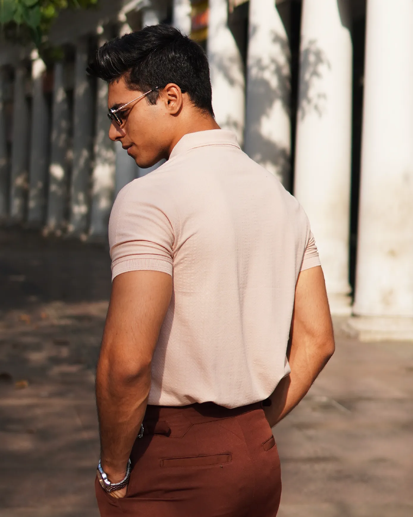 Peach Jacquard-Knit Polo T-Shirt With Zip sold by Ceazur product image thumbnail 3