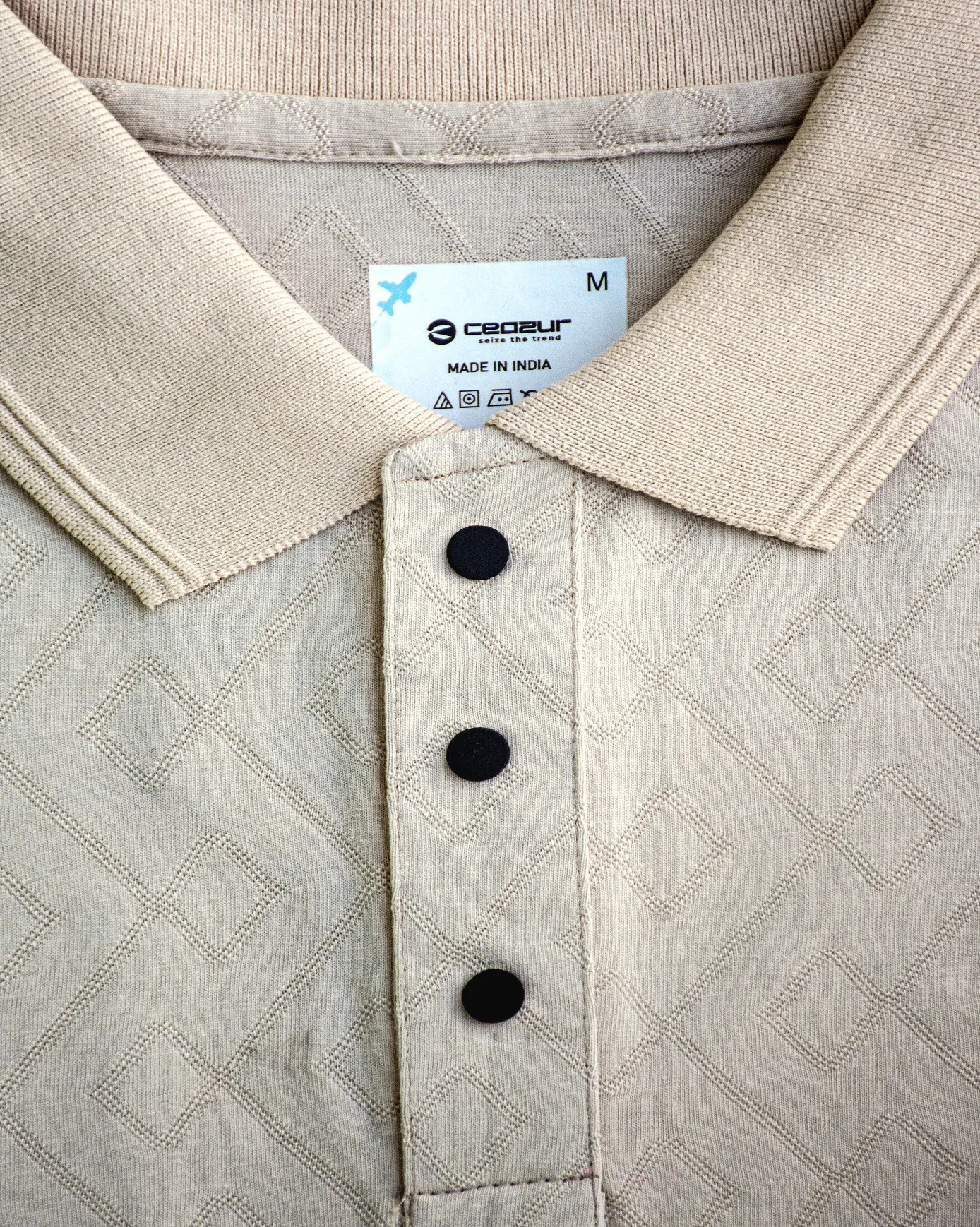 Ivory Jacquard-Knit Polo T-Shirt With Button sold by Ceazur product image thumbnail 3