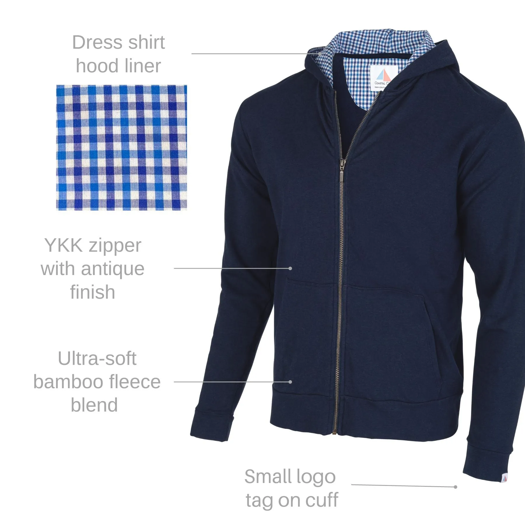 Nantucket Full Zip Deckhand Hoodie - Navy sold by Coastal Crew product image thumbnail 5