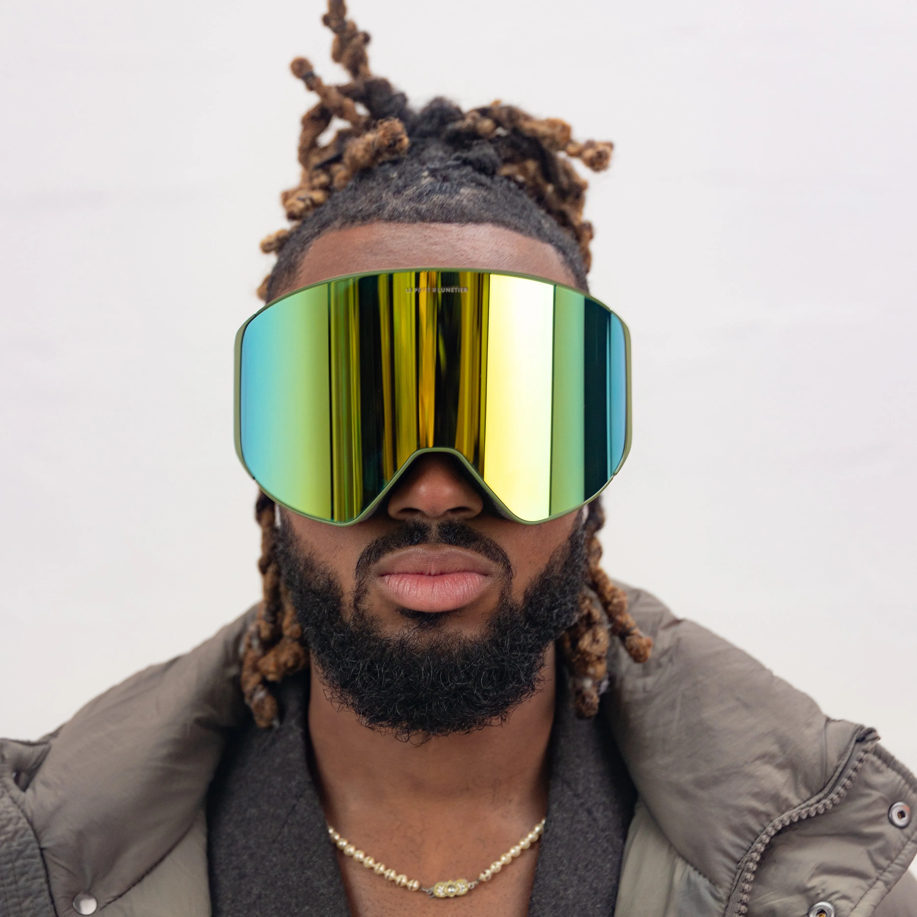 Valmorel Green Glass Gold Ski Mask sold by Le Petit Lunetier product image thumbnail 2