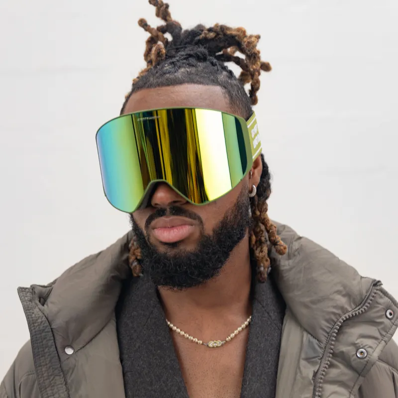 Valmorel Green Glass Gold Ski Mask sold by Le Petit Lunetier