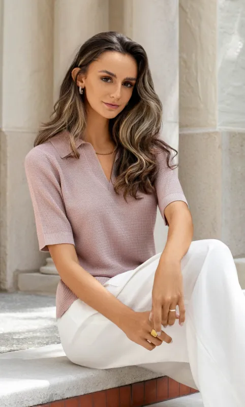 Mara Silk Knit Polo sold by Ravella