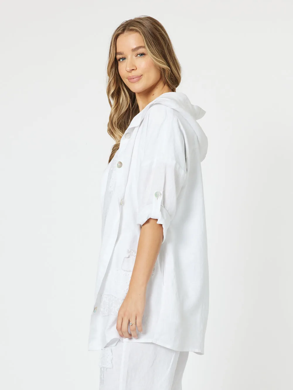 Patch Linen Hooded Jacket - White sold by RC & Co product image thumbnail 3