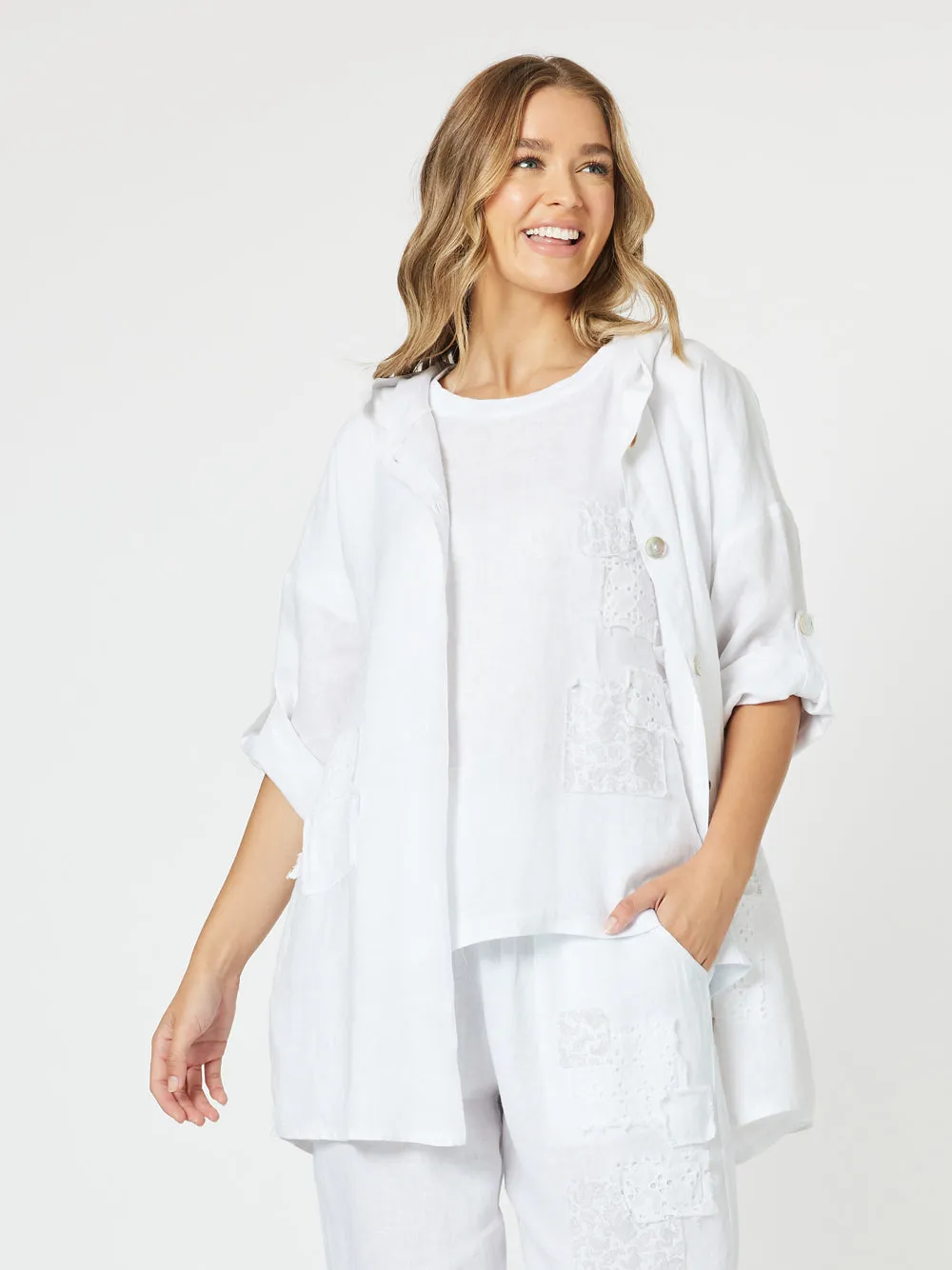 Patch Linen Hooded Jacket - White sold by RC & Co