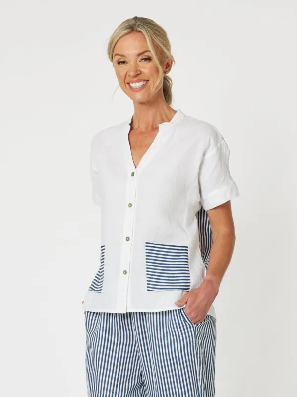 Stripe Beach Shirt - White/Navy sold by RC & Co