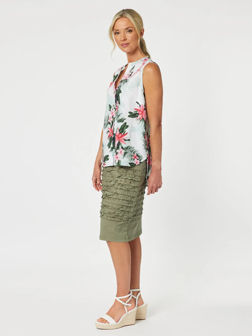 Paradise Print Sleeveless Top - Khaki sold by RC & Co product image thumbnail 5