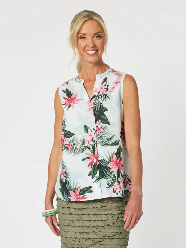Paradise Print Sleeveless Top - Khaki sold by RC & Co
