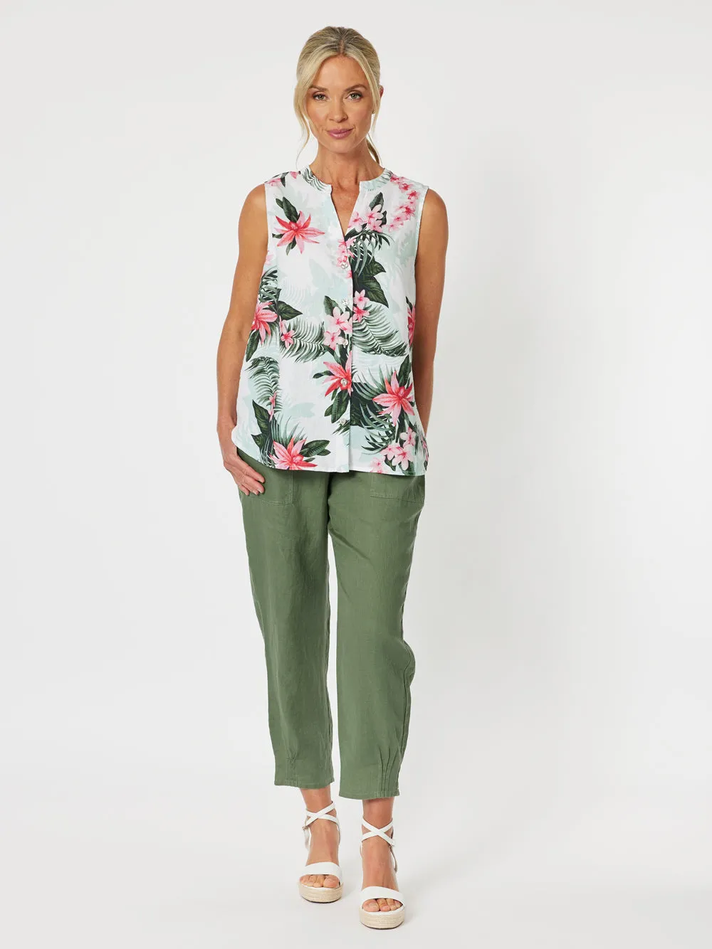 Paradise Print Sleeveless Top - Khaki sold by RC & Co product image thumbnail 2
