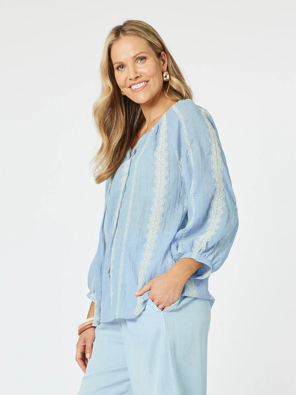 Sorrento Embroidered Top - Blue sold by RC & Co product image thumbnail 3