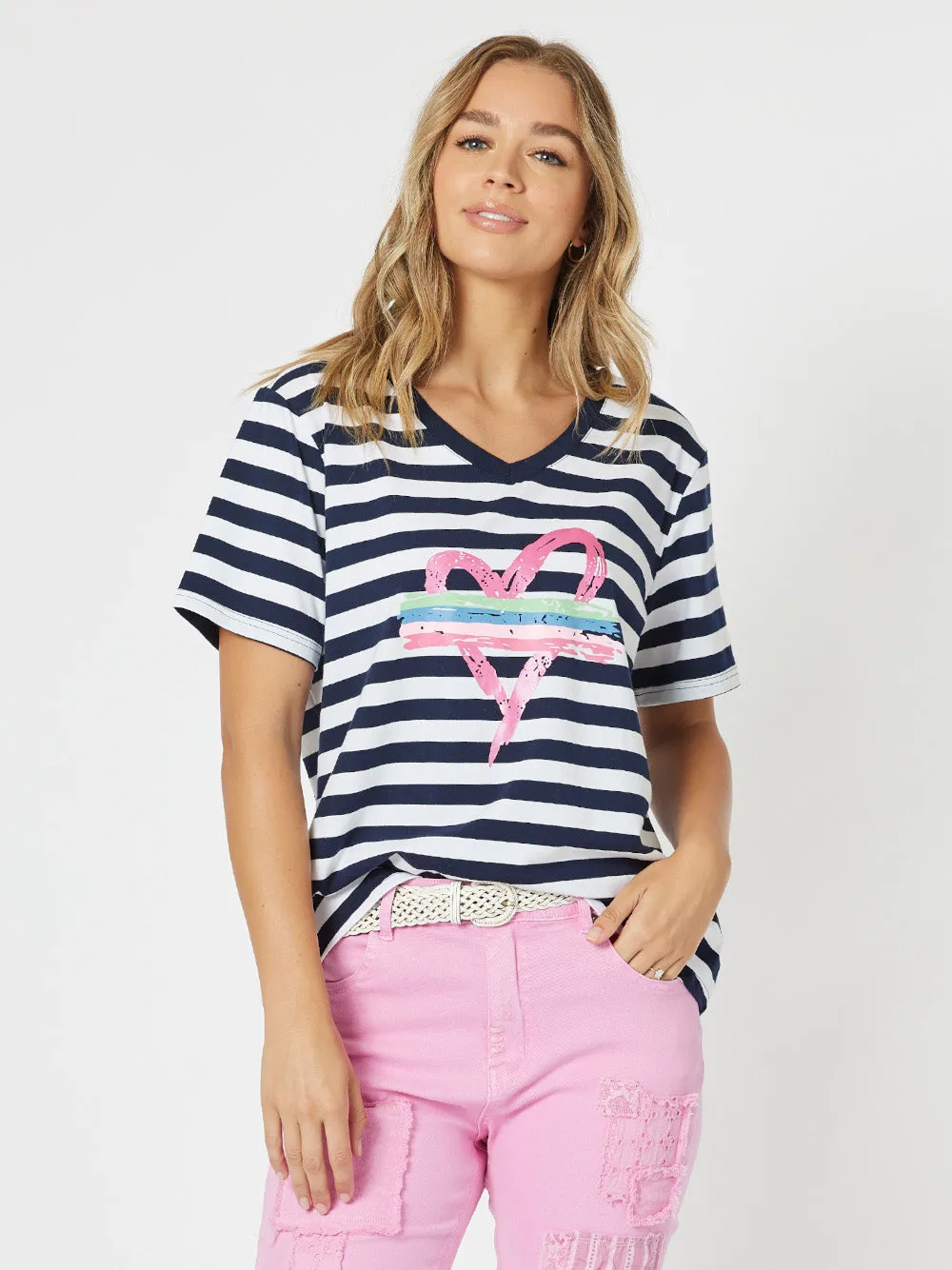 Heart Stripe T-shirt - Navy/White sold by RC & Co