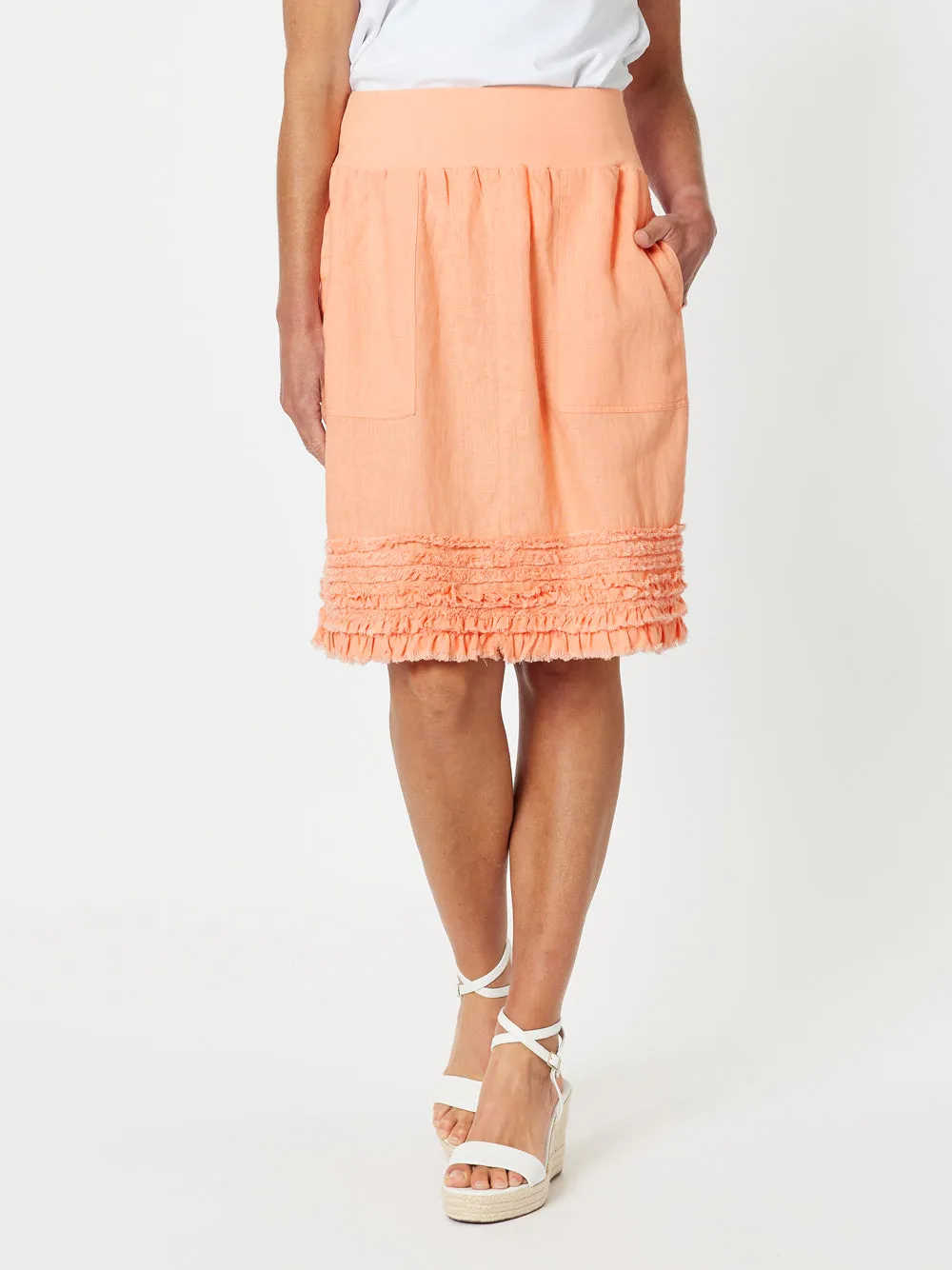 Mimi Linen Ruffle Hem Skirt - Mandarine sold by RC & Co