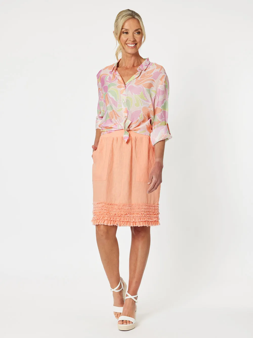 Mimi Linen Ruffle Hem Skirt - Mandarine sold by RC & Co product image thumbnail 2